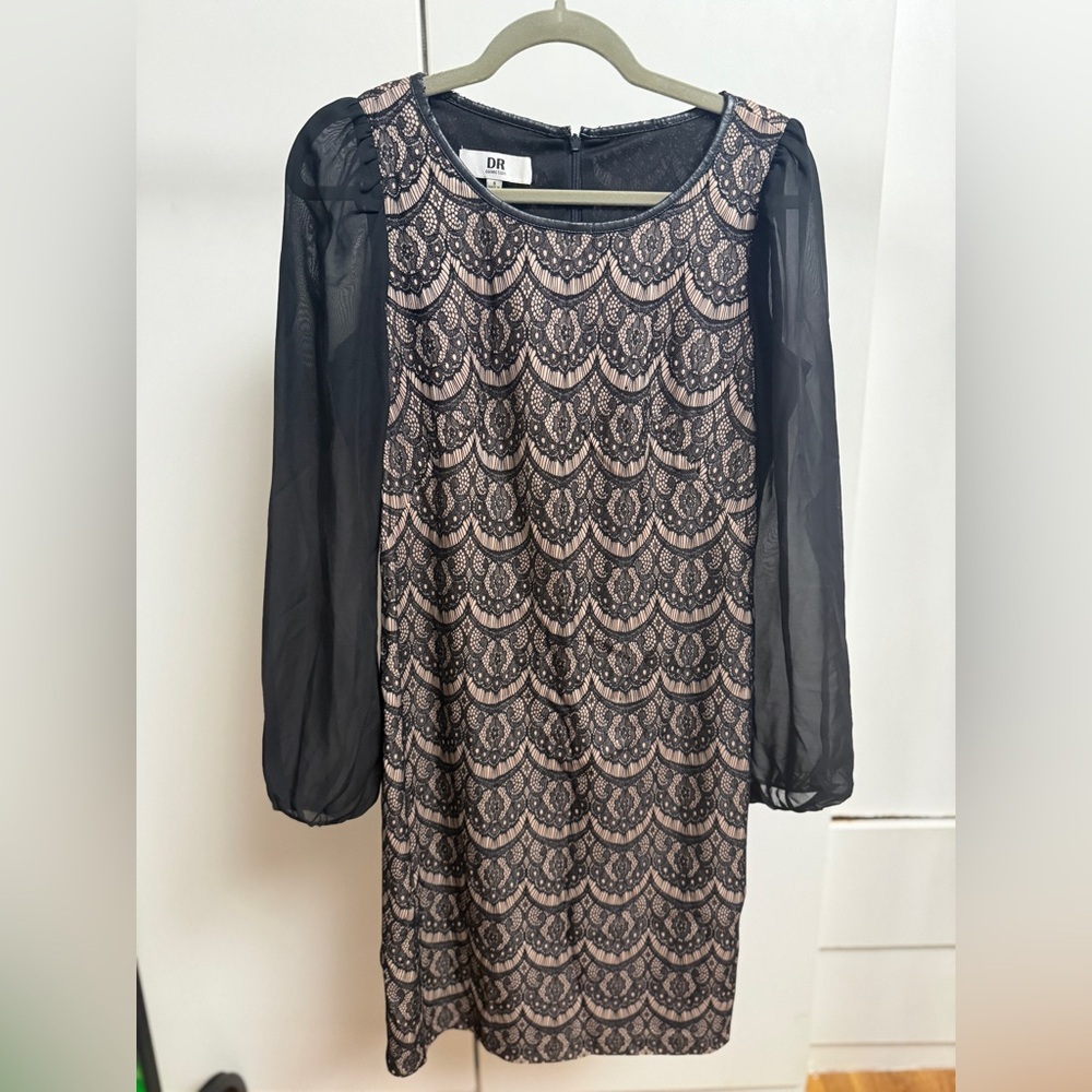 SD Collection Black Lace-Overlay Dress with Nude Underlay fits M/L - Picture 1 of 6